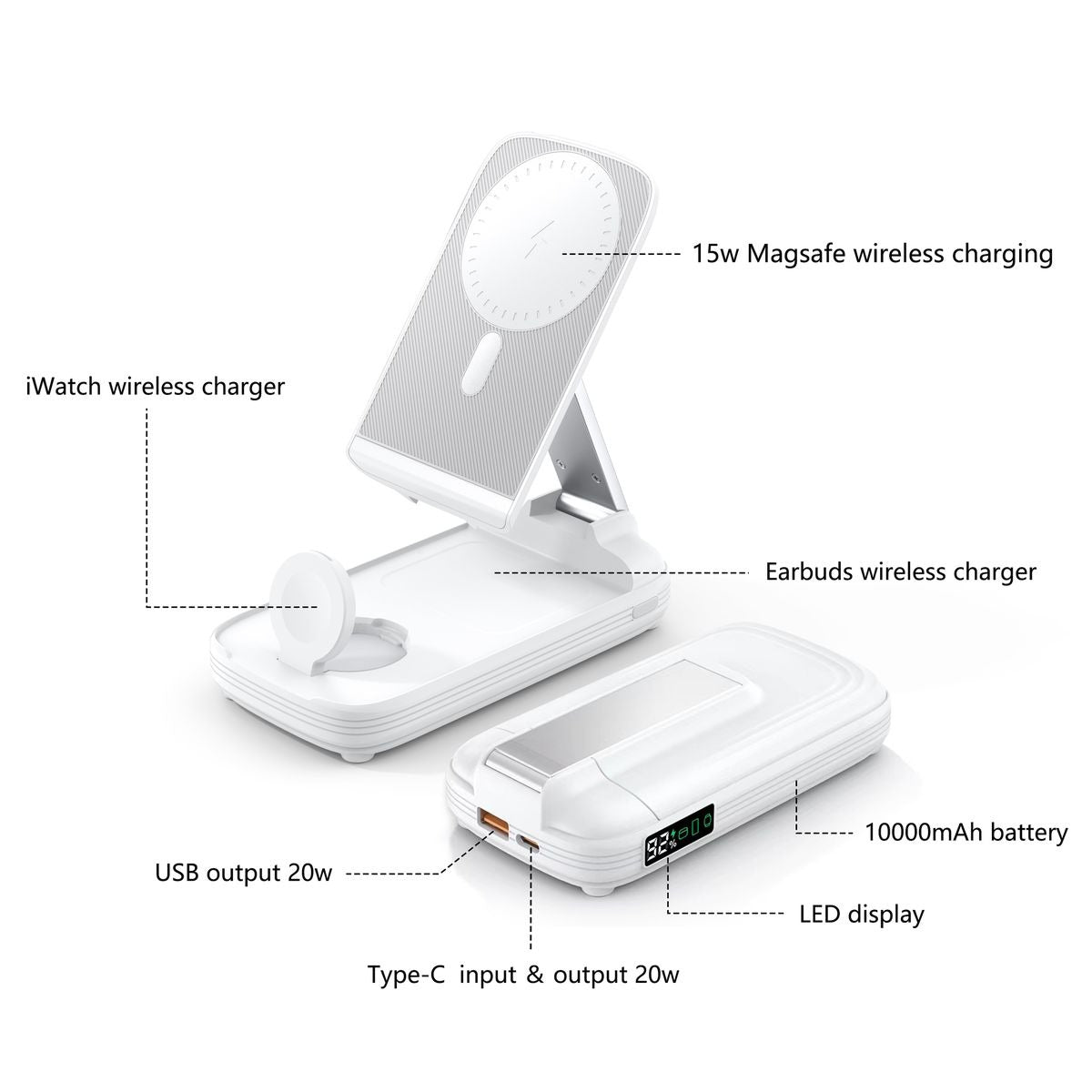 cj 4 White / 10000 mAh 5 in 1 Wireless Charging Station